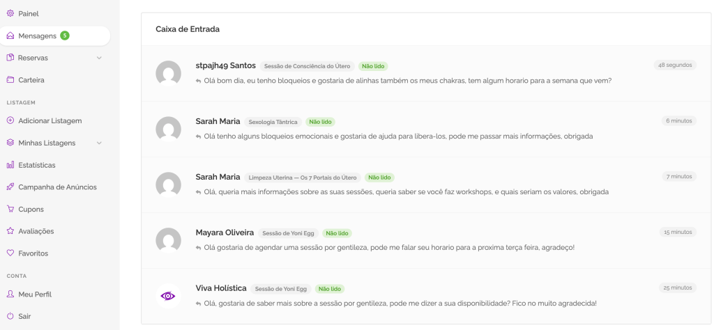 Chat interno Viva Holística, receba as mensagens no email